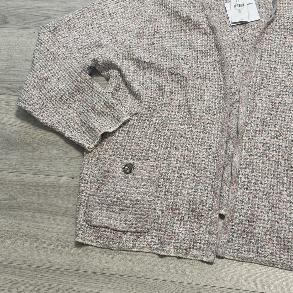 J Jill Sweater Cardigan Pink Gray Girly Spring Knit Pockets Size 3X New - Picture 3 of 9